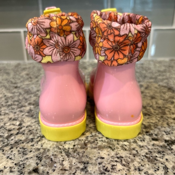 Mini Melissa Rain Boots III BB Size 7 Pink Yellow NWOB - Picture 6 of 10